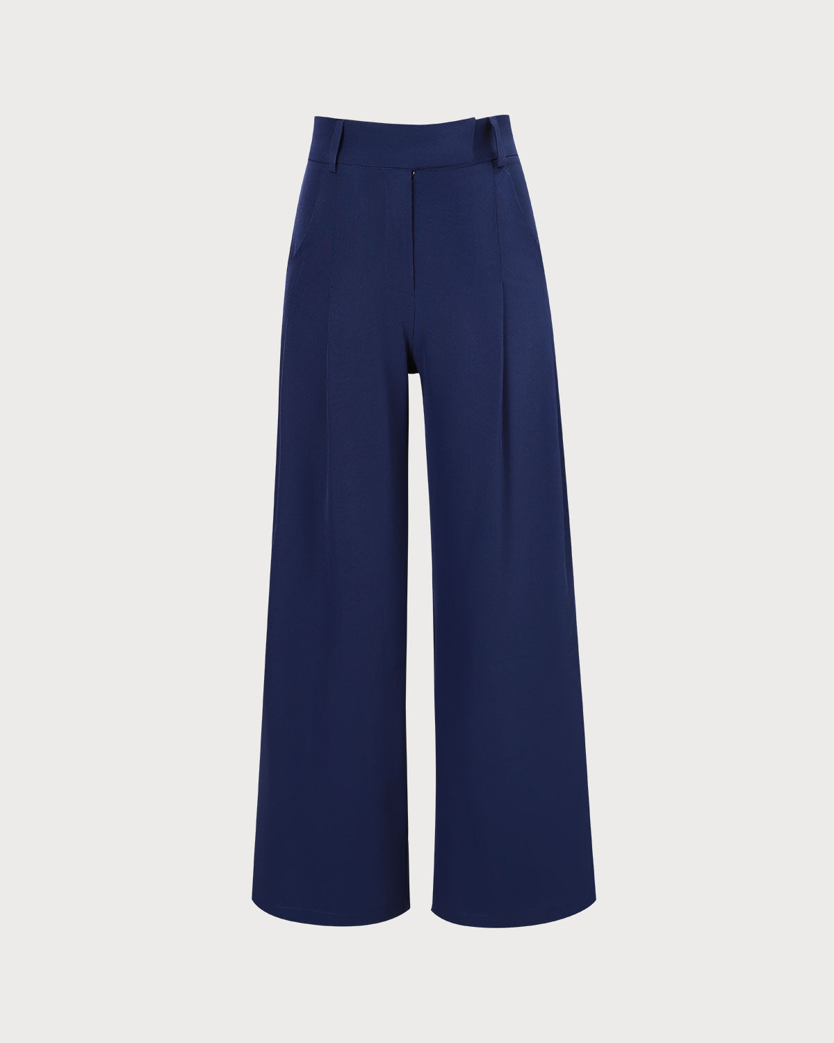 Pantaloni Dritti con Tasche a Vita Alta Navy
