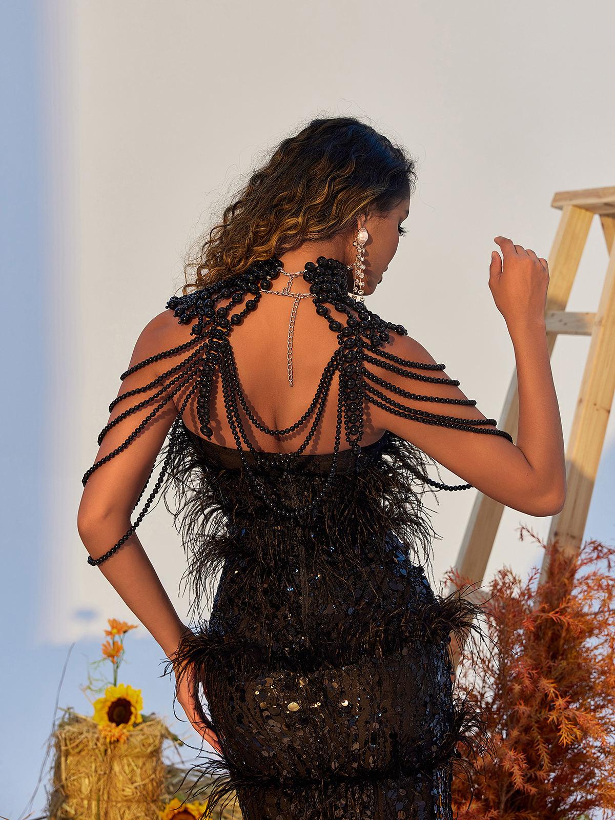 Top a Catena di Perle Dani in Nero