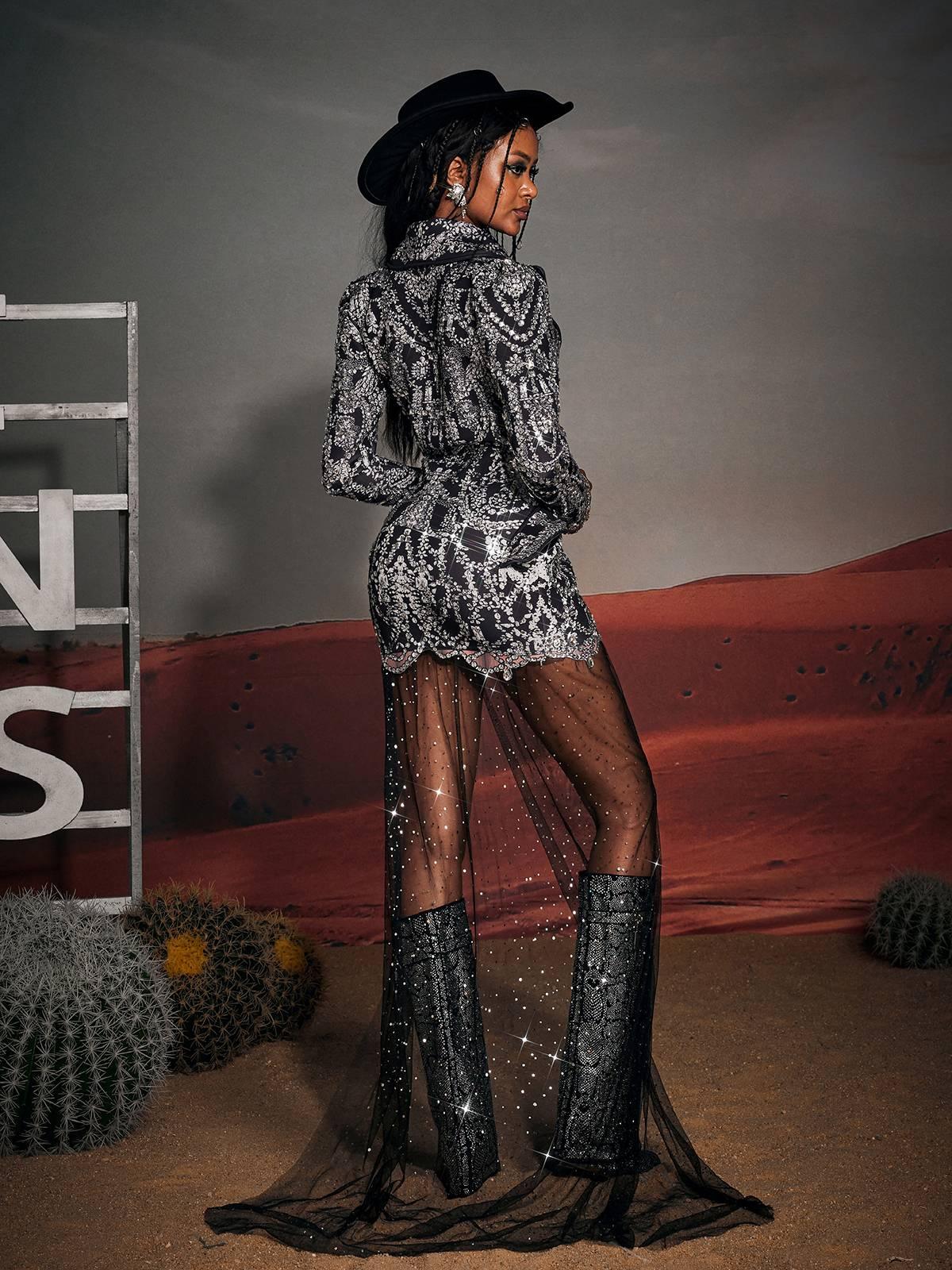 Abito Blazer Drappeggiato con Strass Kaysen