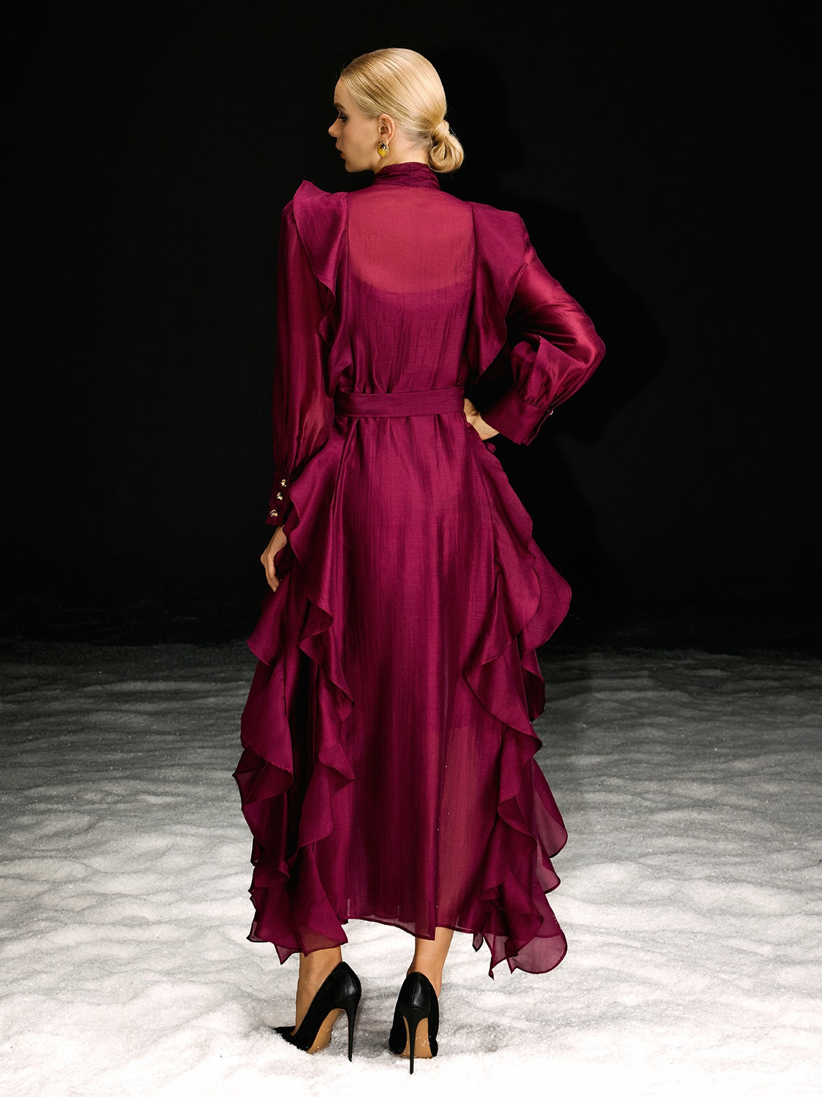 Abito Maxi Ruffle a Maniche Lunghe Ndoki