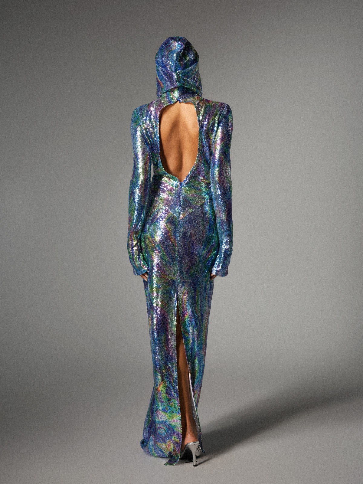 Abito Maxi con Maniche Lunghe e Cappuccio Nebraska Ombre in Blu