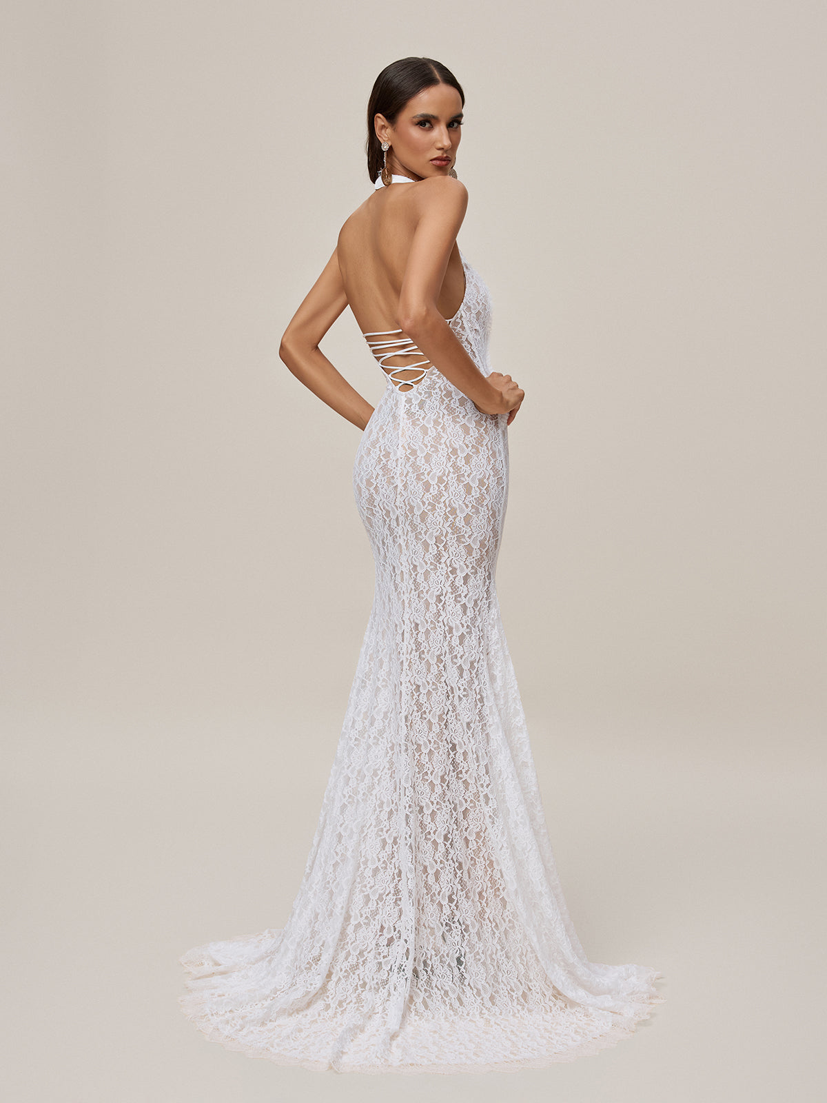 Abito Maxi in Pizzo con Scollo Halterneck Oorjita