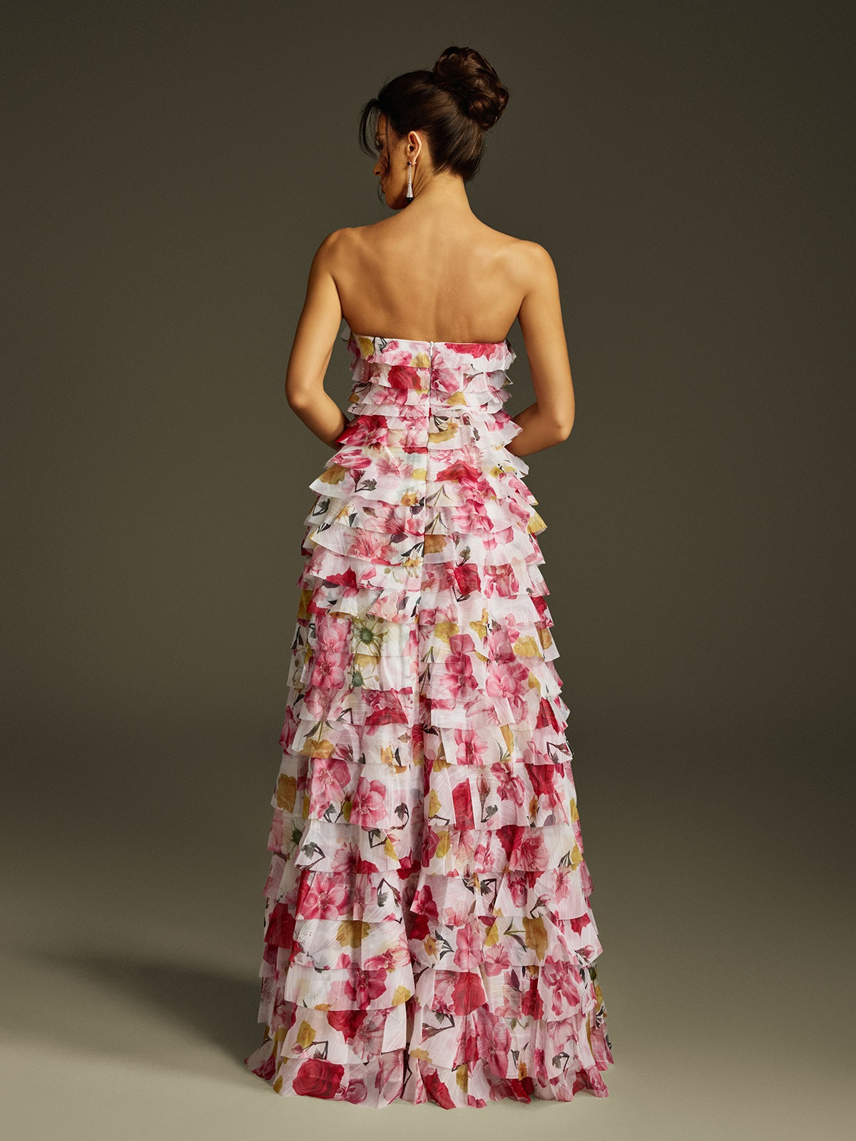 Abito Maxi Floreale a Balze Senza Spalline Solum