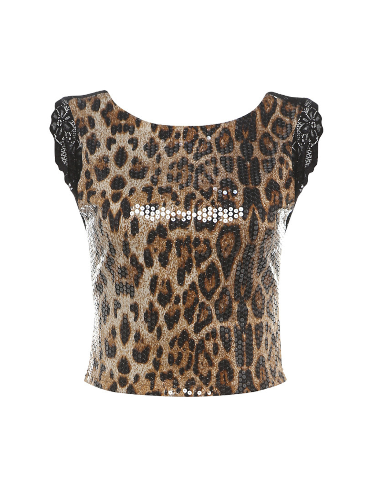 Top Syrita senza schiena con paillettes leopardate