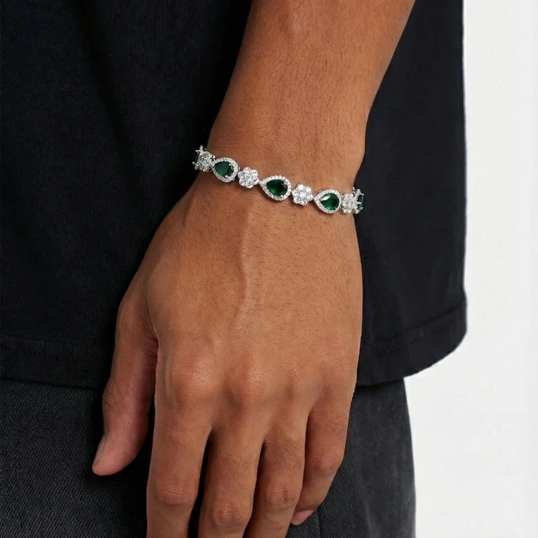 BRACCIALE DI FIORI VERDI - ARGENTO