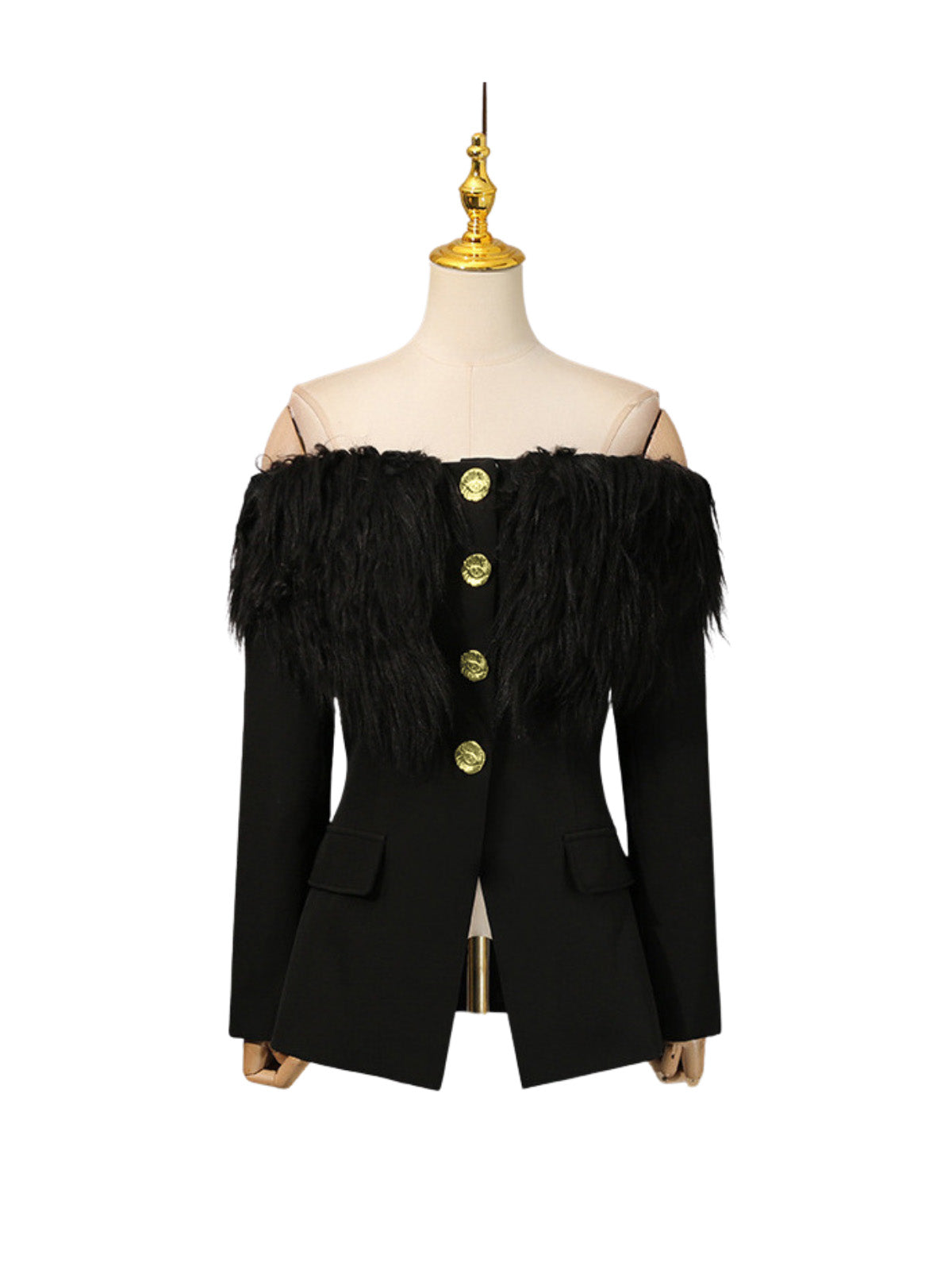 Blazer Vazzar Off Shoulder con Frange