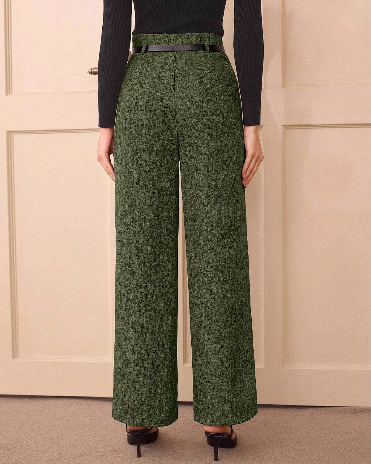 Pantaloni Casual Dritti Verde con Cintura
