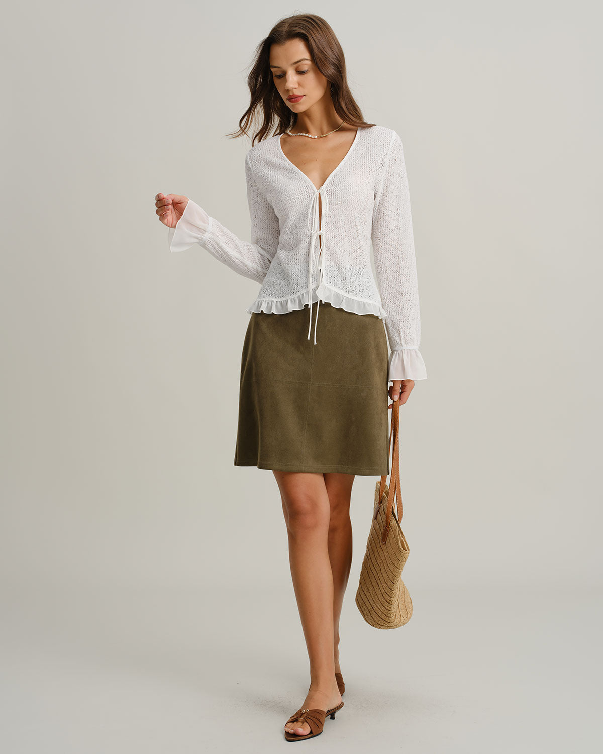 Gonna Mini Dritta Verde in Camoscio