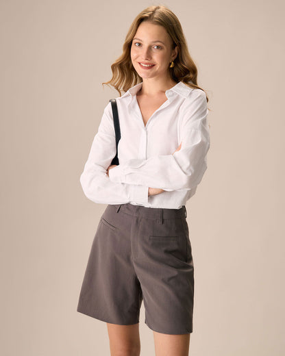 Shorts ampi da donna in tessuto caffè