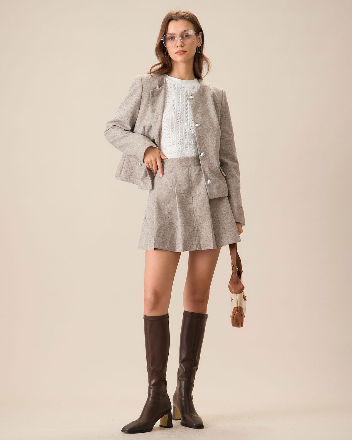 Gonna Mini Plissettata Khaki con Tasche