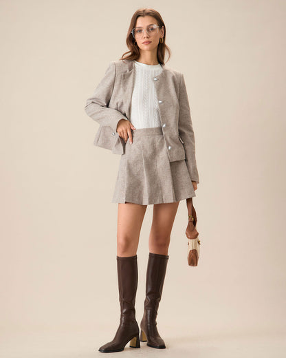 Gonna Mini Plissettata Khaki con Tasche