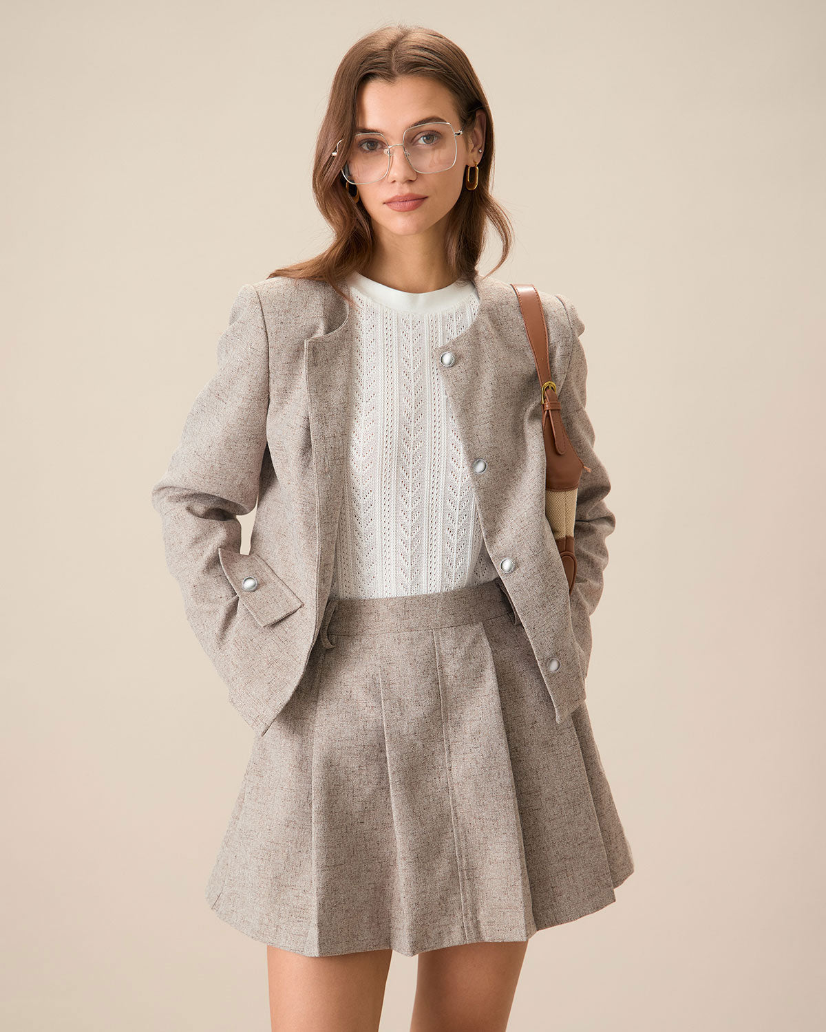 Gonna Mini Plissettata Khaki con Tasche