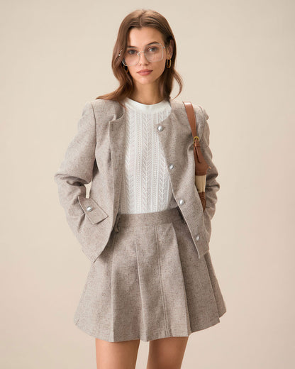 Gonna Mini Plissettata Khaki con Tasche