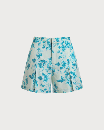 Shorts Blu a Fiori con Tasche