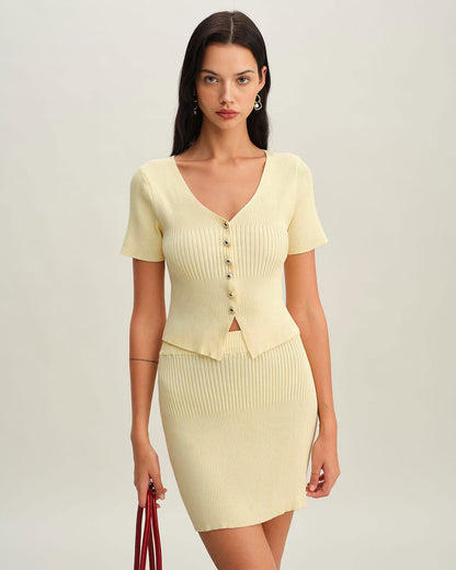 Gonna Mini a Maglia Beige con Vita Elastico