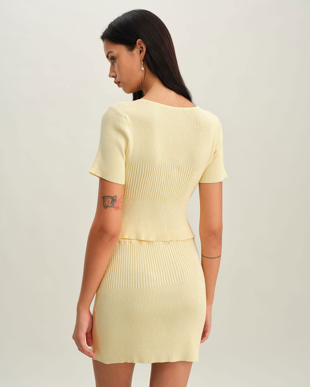 Gonna Mini a Maglia Beige con Vita Elastico