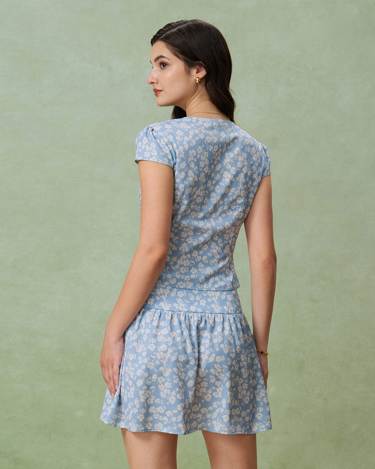 Gonna Mini A-Line Blu a Fiori