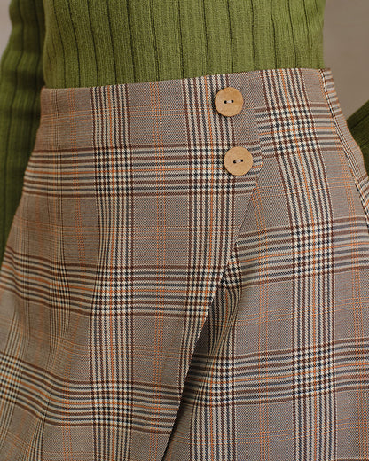 Gonna Midi Khaki a Quadri con Spacco