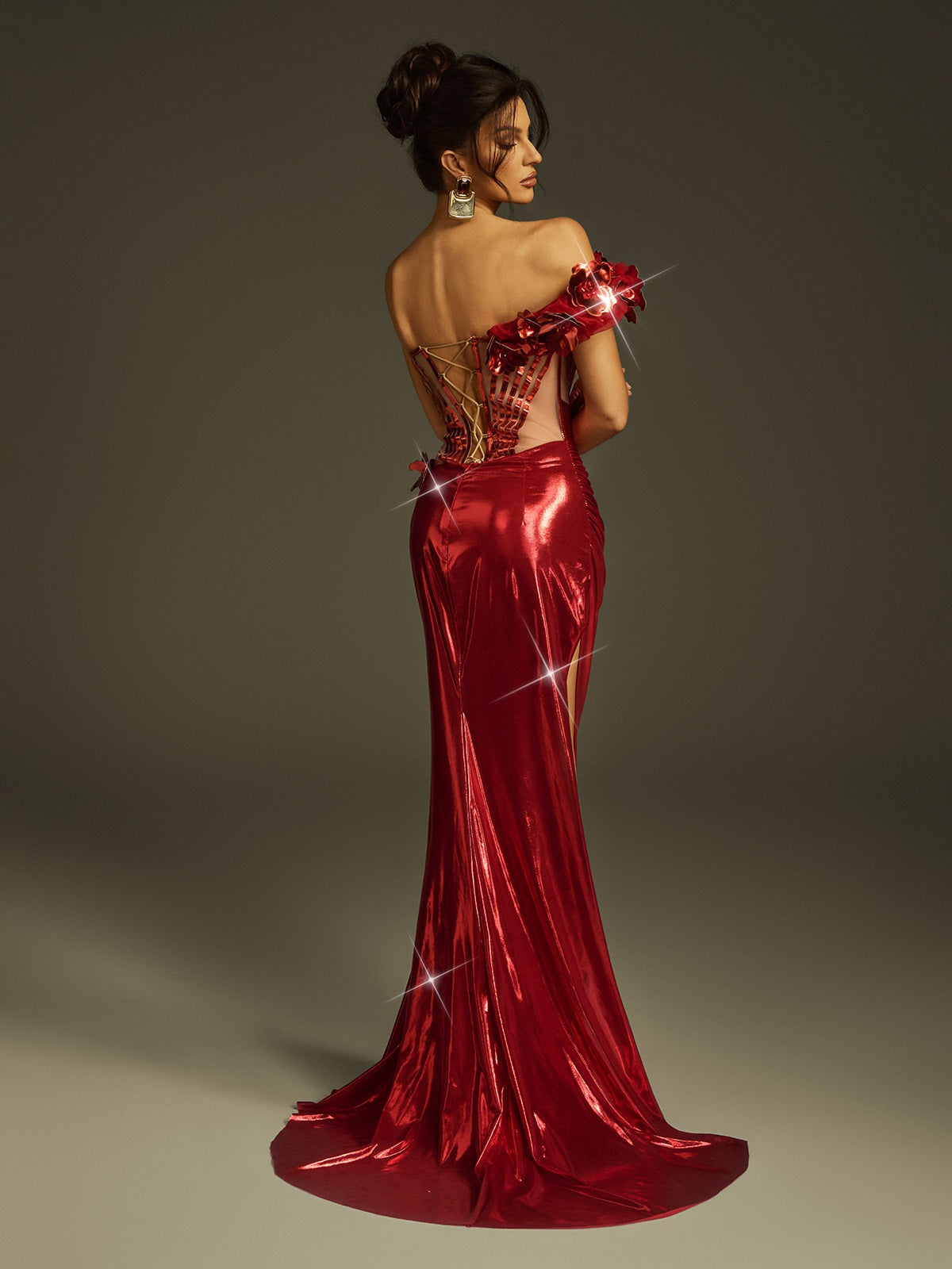 Abito Maxi Metallico con Spacco Fraziline Flower