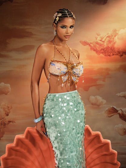 Bralette Akoni con Frange e Perline al Collo