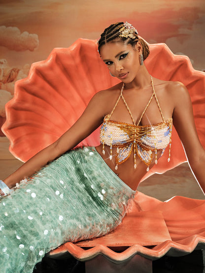 Bralette Akoni con Frange e Perline al Collo