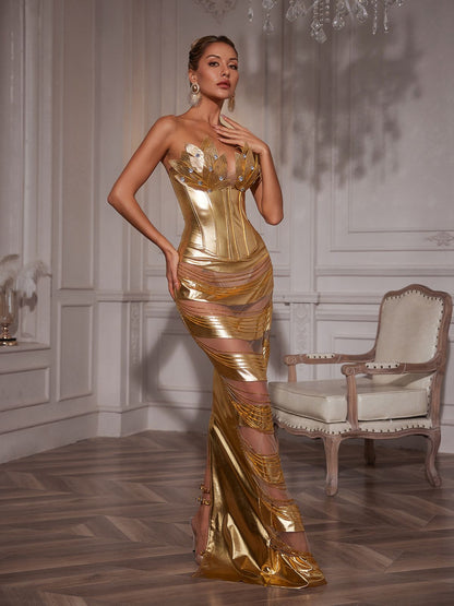 Abito Maxi Aksel Senza Spalline con Corsetto e Catena