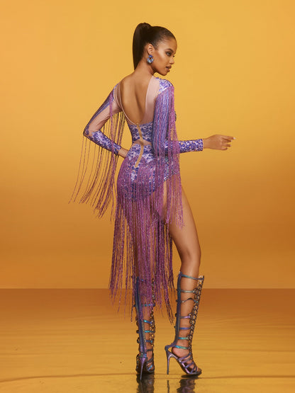 Body con Frange di Glitter e Strass Azhrik