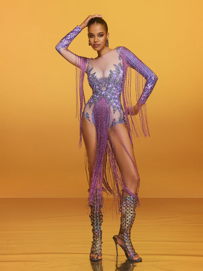 Body con Frange Glitter e Strass Azhrik