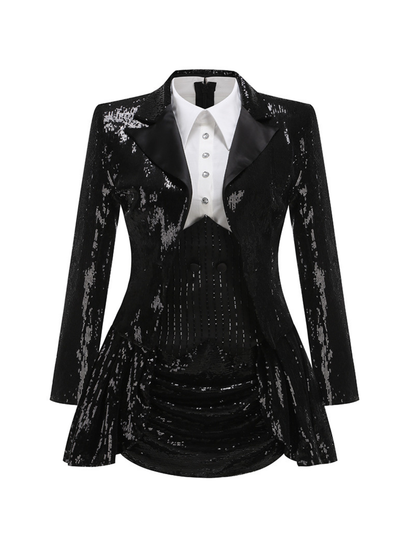 Set Gonna con Paillettes e Blazer con Collo Piegato Azzin