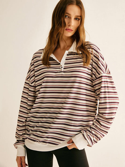 Isabella Striped Polo Sweatshirt