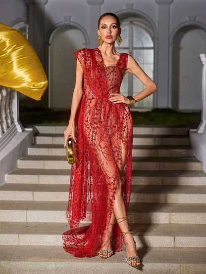 Abito Maxi Bailee con Paillettes Rosso