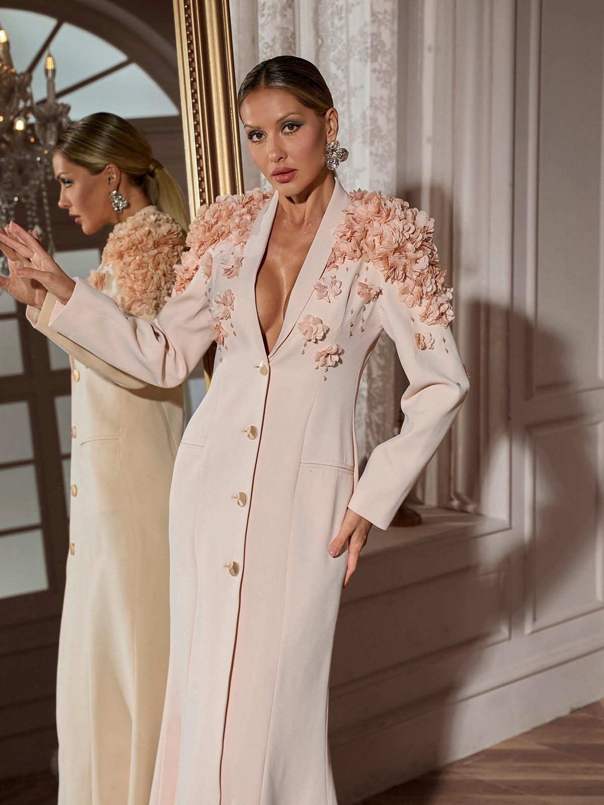 Abito Maxi Floreale Berton con Maniche Lunghe