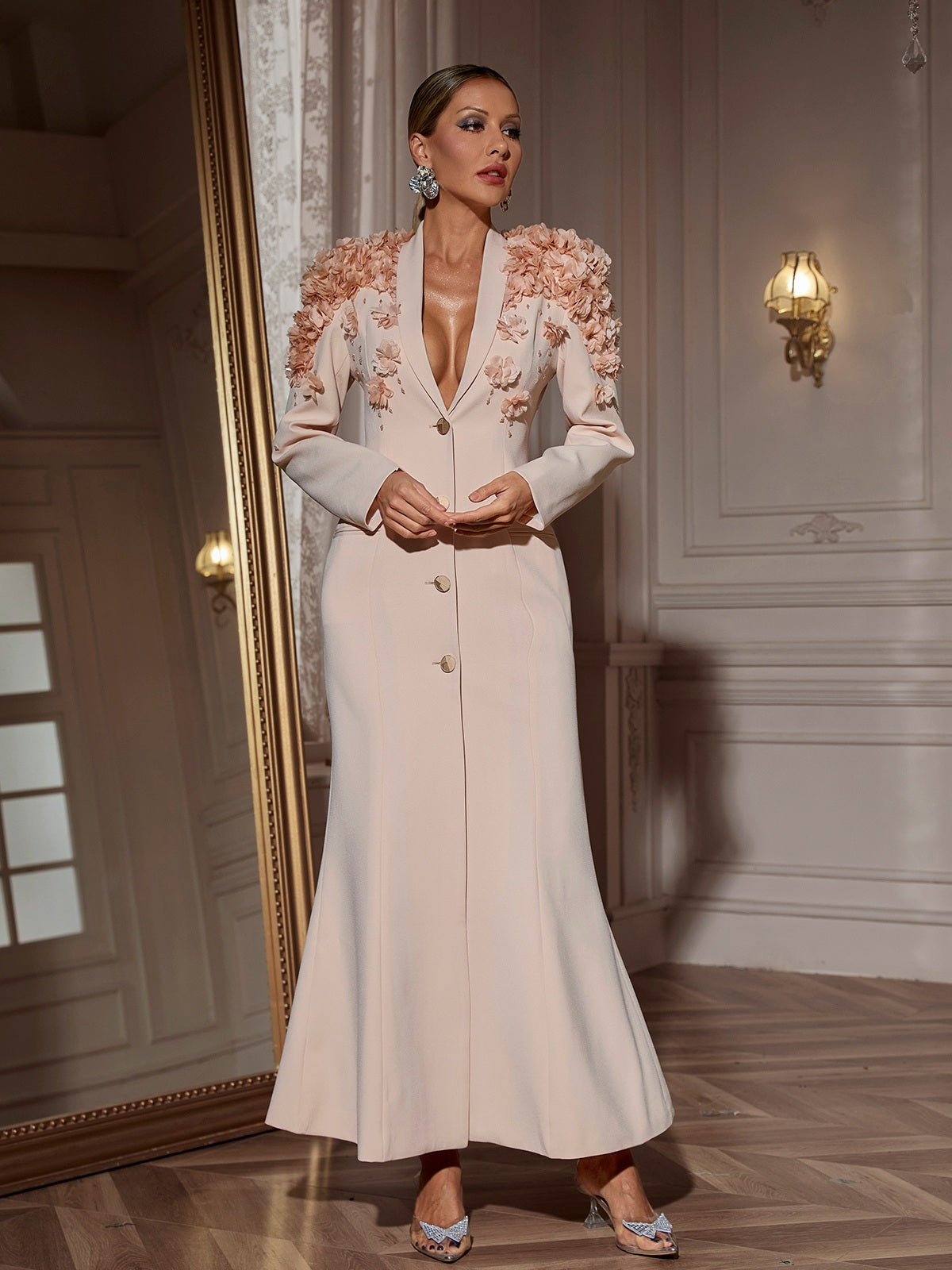 Abito Maxi Floreale Berton con Maniche Lunghe