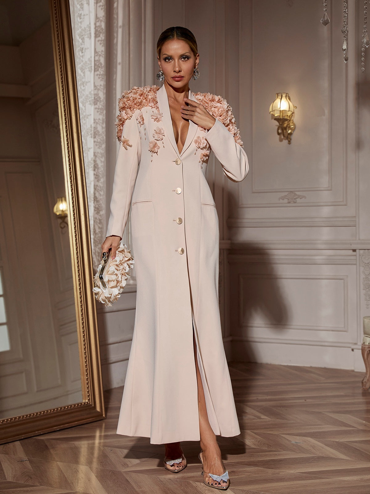 Abito Maxi Floreale Berton con Maniche Lunghe