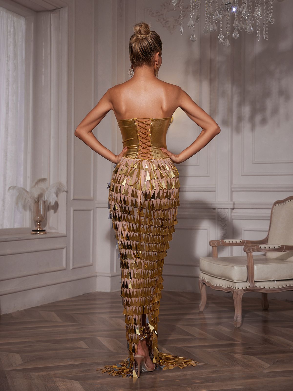 Abito Maxi in Acrilico con Frange Buck Corset