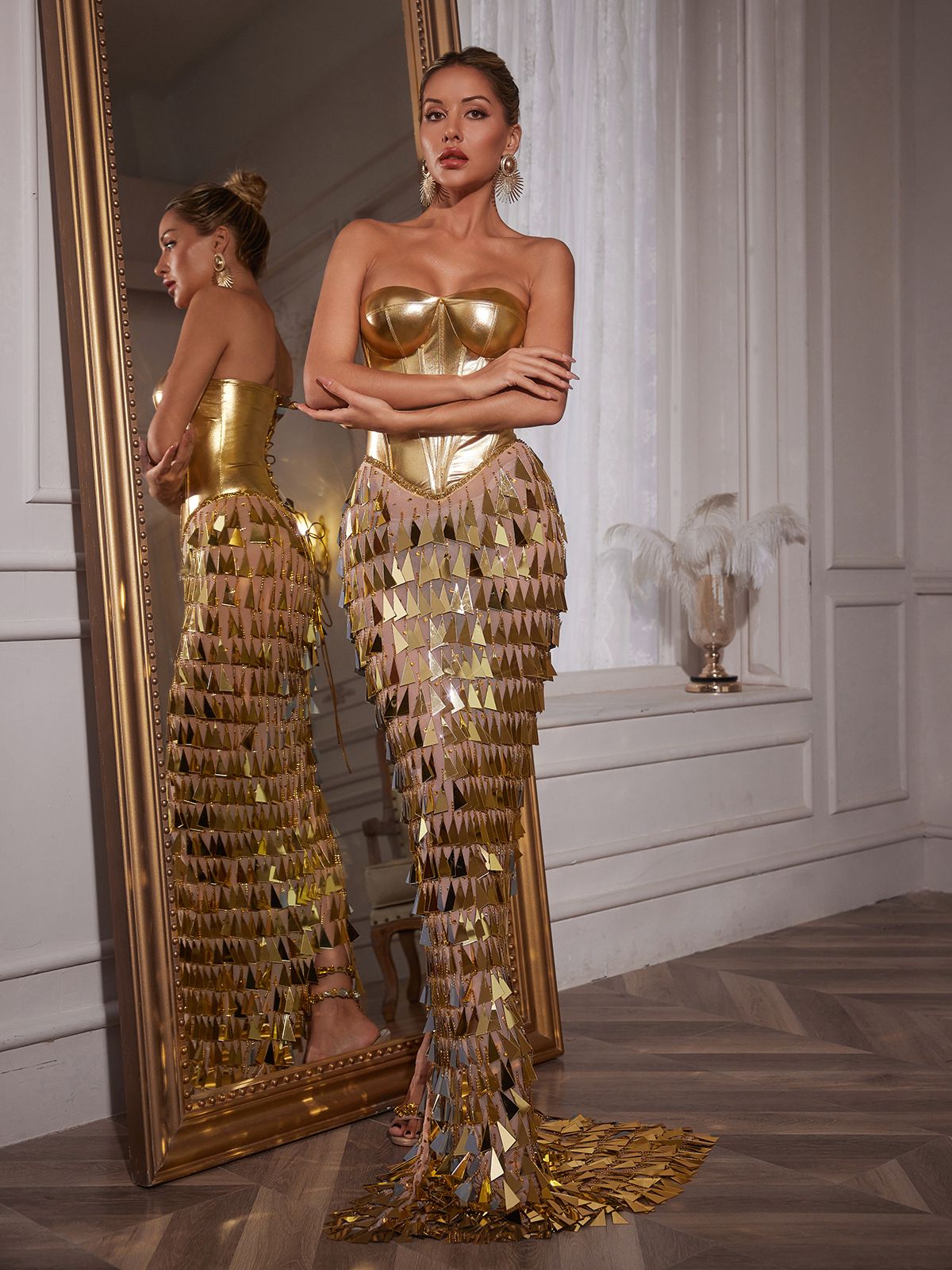 Abito Maxi in Acrilico con Frange Buck Corset