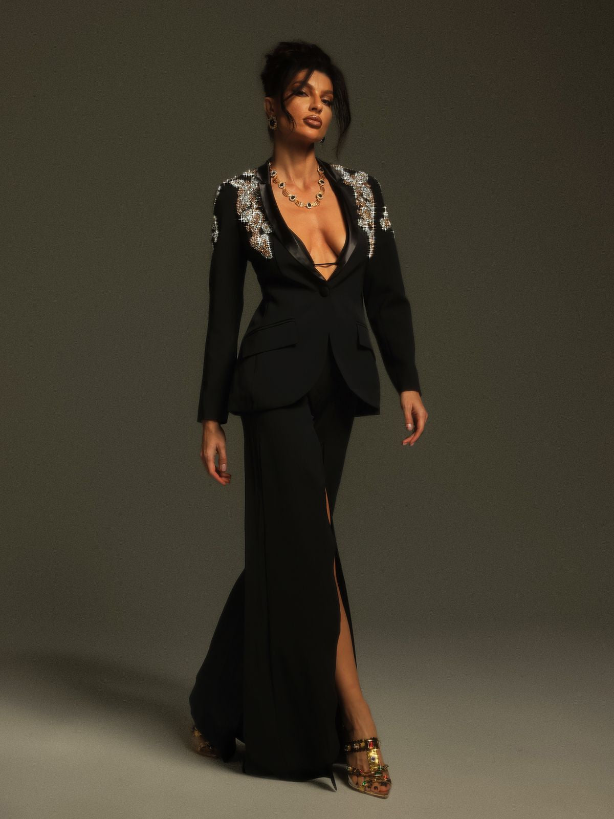 Set Blazer Splittato con Strass Cathia