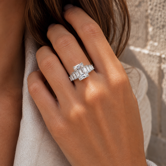 Emerald Cut Full Pavé Moissanite Ring