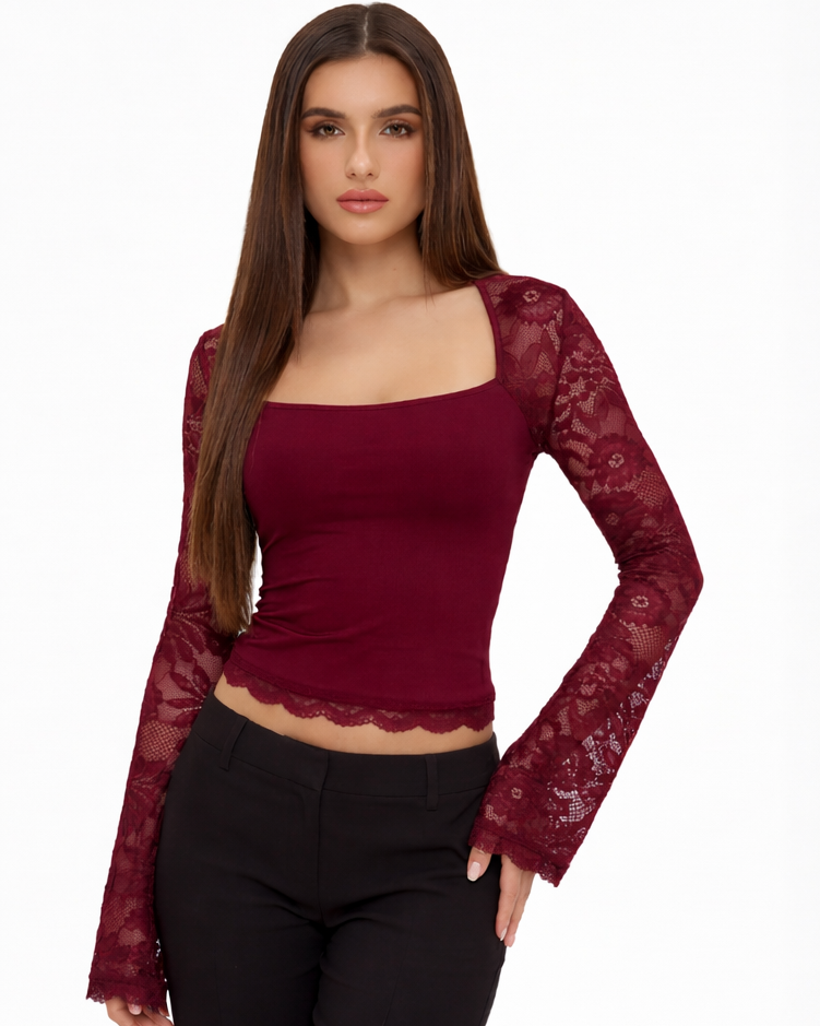 Top a maniche lunghe in pizzo