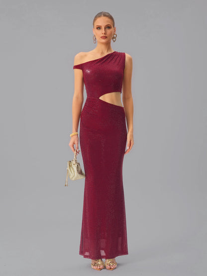 Abito Maxi con Cutout e Strass in Vino