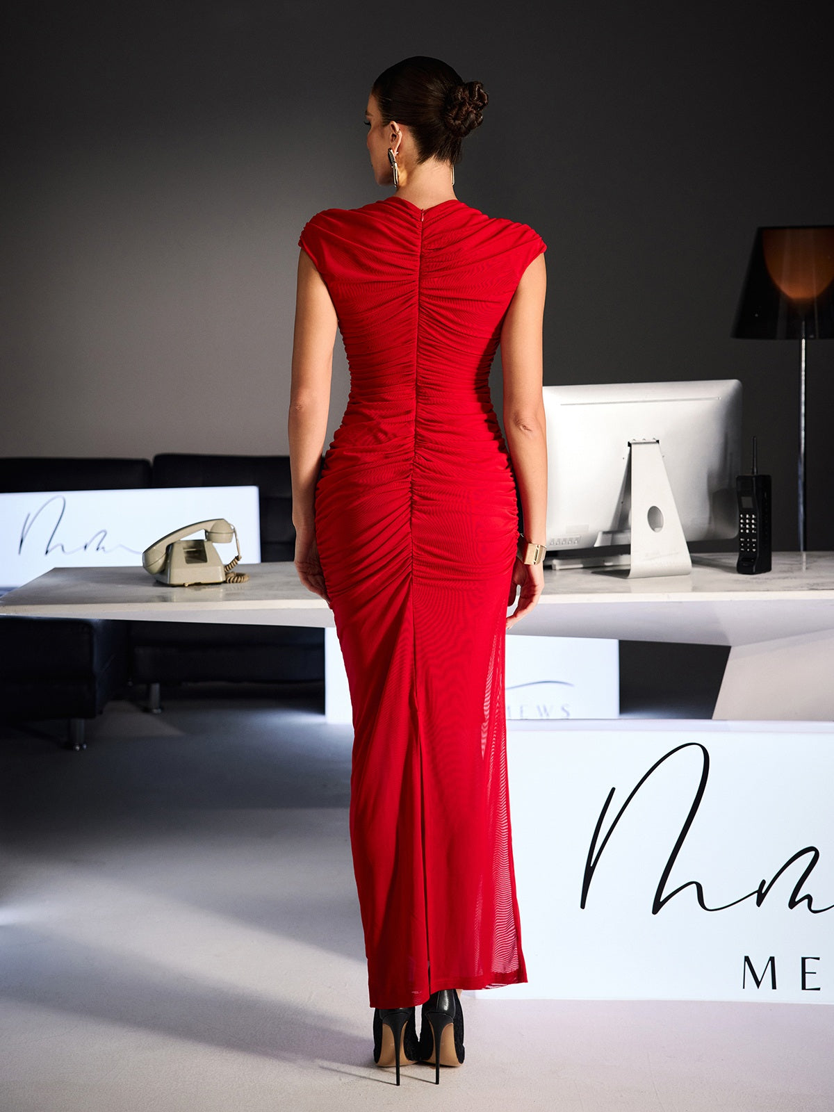 Abito Maxi Drappeggiato con Cutout Drosyne in Rosso