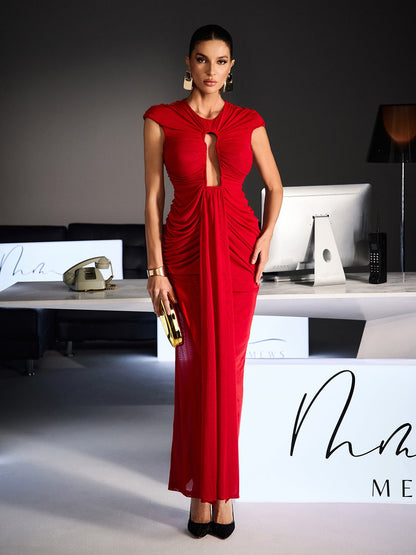 Abito Maxi Drappeggiato con Cutout Drosyne in Rosso