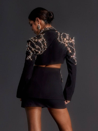 Blazer Emelye con Maniche Lunghe e Cutout di Strass