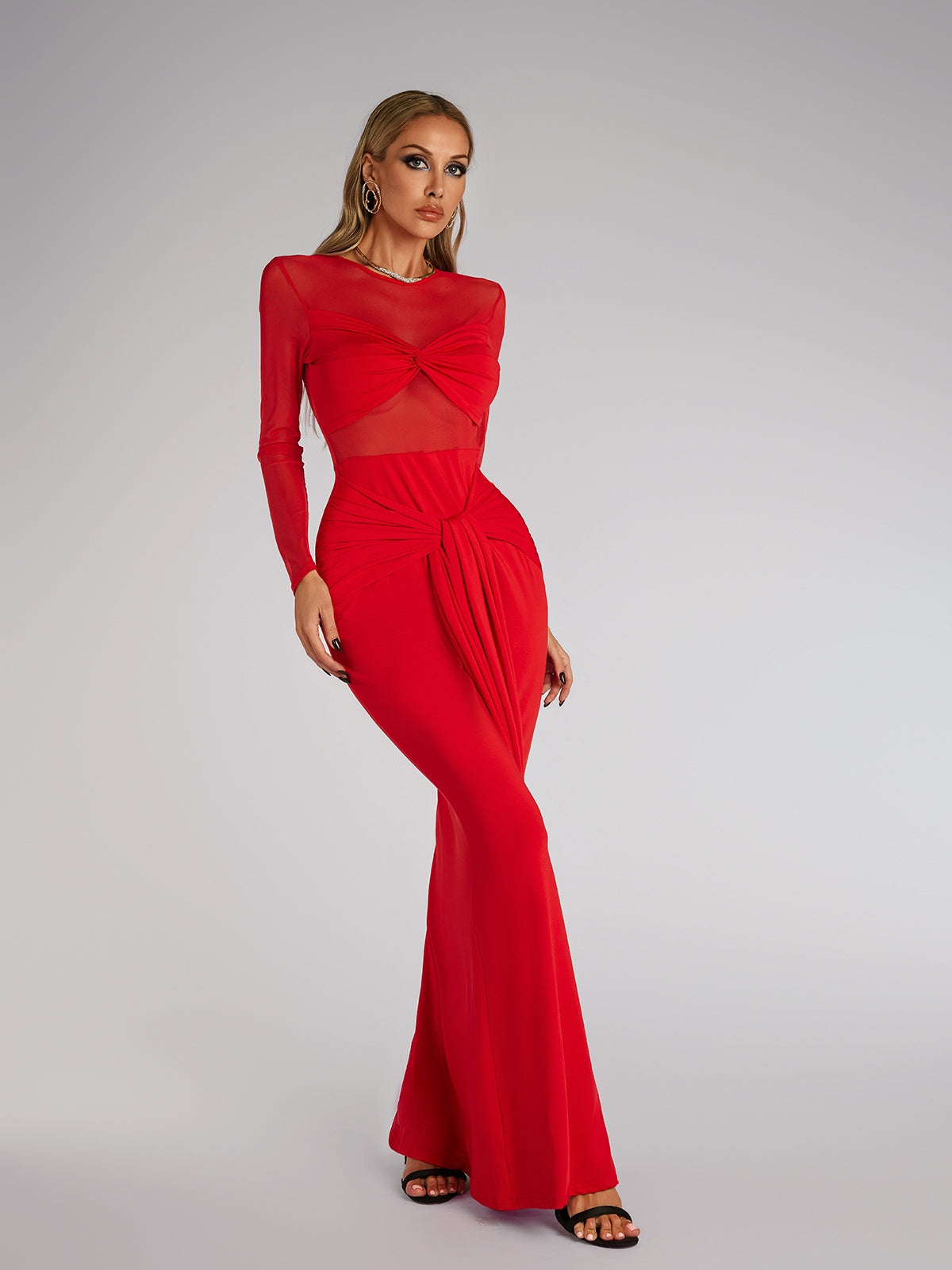 Abito Maxi con Maniche Lunghe e Fiocco Fares