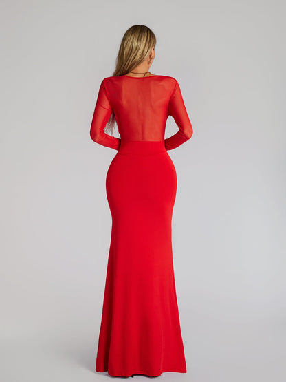 Abito Maxi con Maniche Lunghe e Fiocco Fares