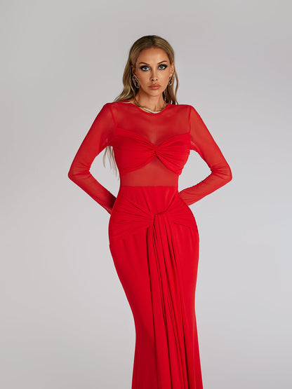 Abito Maxi con Maniche Lunghe e Fiocco Fares