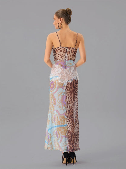 Abito Maxi in Pizzo Leopardo con Spaghetti