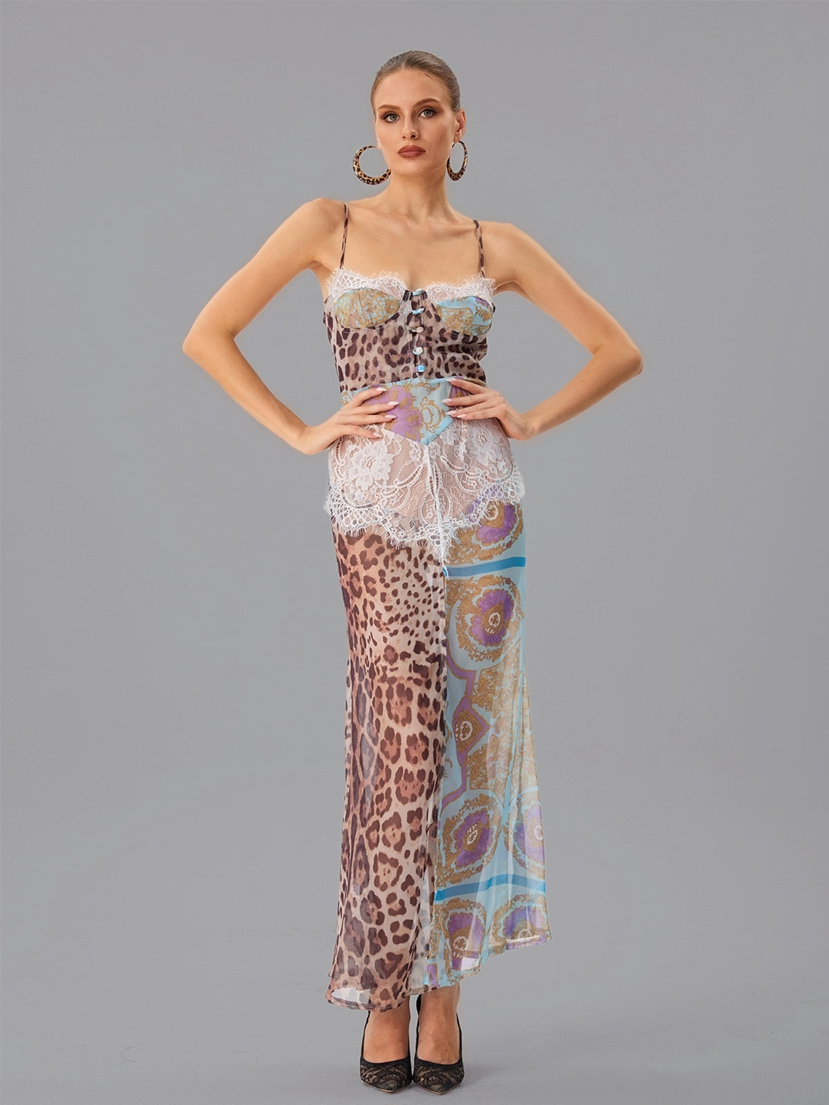 Abito Maxi in Pizzo Leopardo con Spaghetti