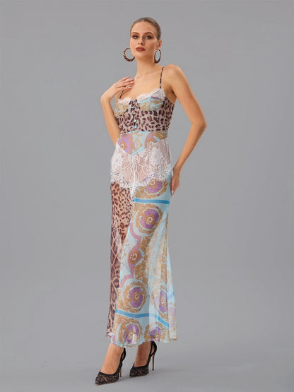 Abito Maxi in Pizzo Leopardo con Spaghetti