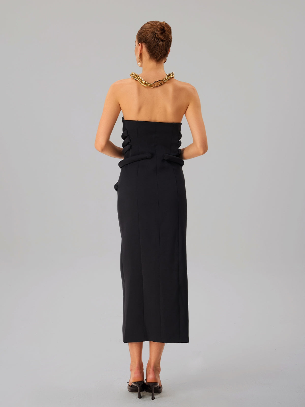 Abito Maxi Senza Spalline con Bottoni Faridun